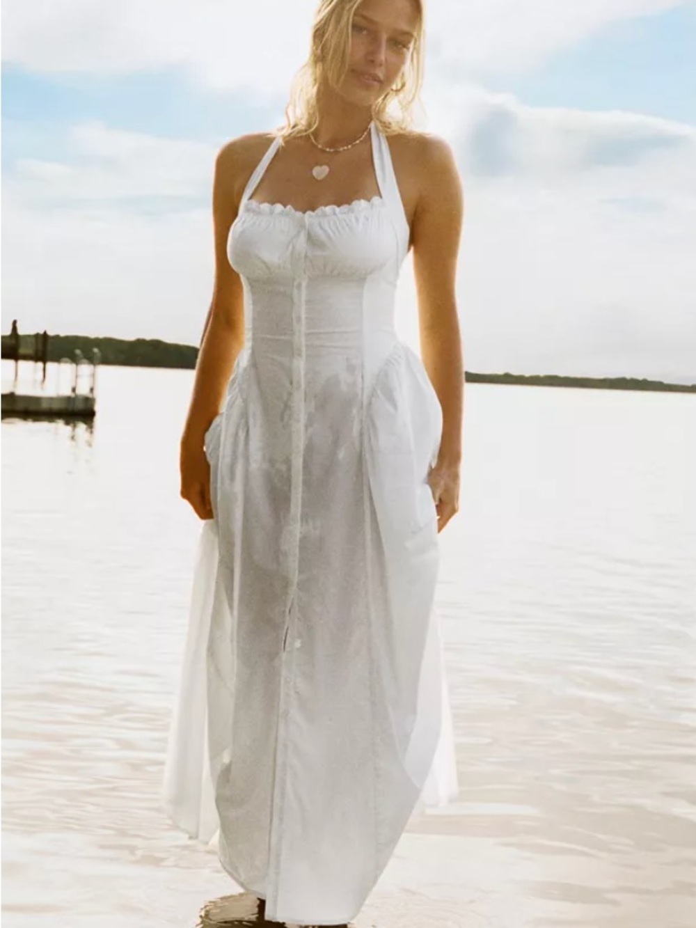 Kimchi Blue White Halter Basque Waist Maxi Dress